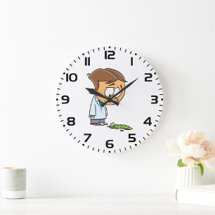 Reloj Redondo Grande Muchacho triste científico con experimento roto