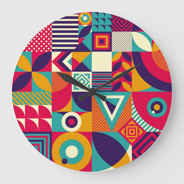 Reloj Redondo Grande Muestra formas geométricas abstractas, patrón sin  (Anverso)