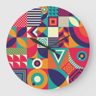 Reloj Redondo Grande Muestra formas geométricas abstractas, patrón sin