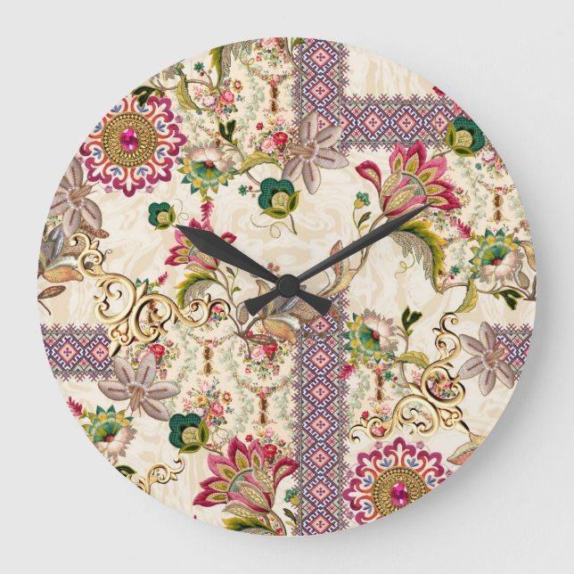 Reloj Redondo Grande Mughal Floral Paisley (Anverso)