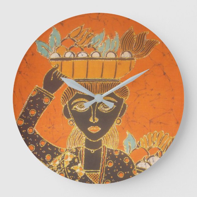 Reloj Redondo Grande Mujer Africana Llevando Cesta Impresión Artística (Anverso)