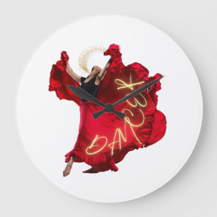 Reloj Redondo Grande Mujer bailando con vestido rojo
