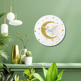 Reloj Redondo Grande Mujer celeste, estrellas de la luna, boho, astrono