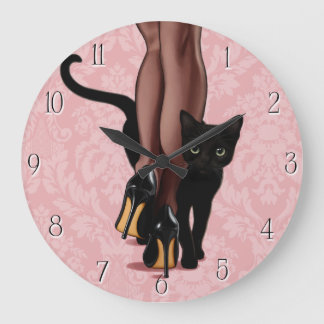 Reloj Redondo Grande Mujer elegante y gato negro