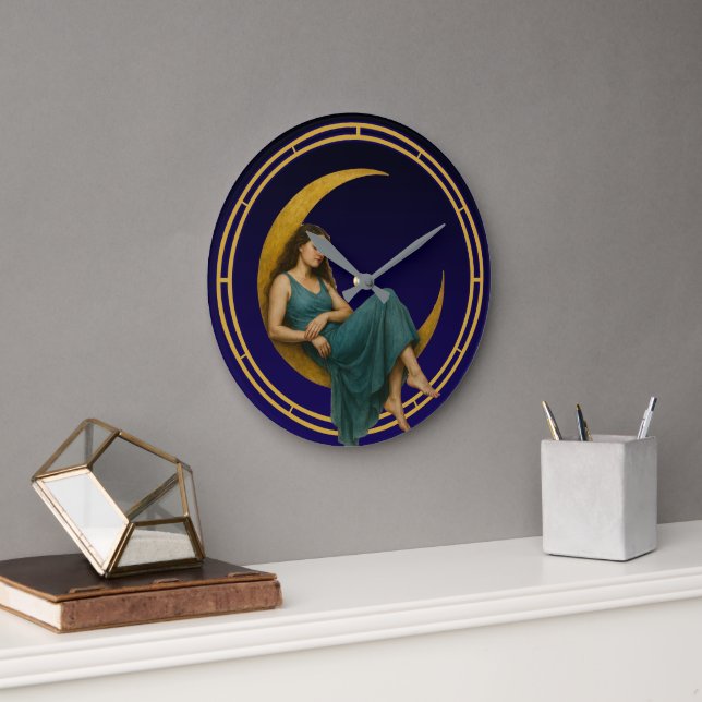 Reloj Redondo Grande Mujer En Una Luna Creciente (Oficina)