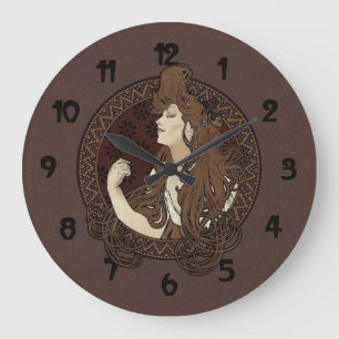 Reloj Redondo Grande Mujer haitiana oscura de estilo Art Nouveau