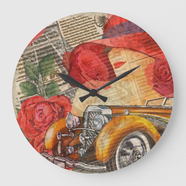 Reloj Redondo Grande Mujer Parisiense: Torre Eiffel Retro. (Anverso)