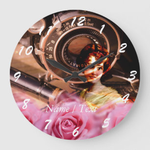 Reloj Redondo Grande Mujer única del vintage con los rosas y la cámar