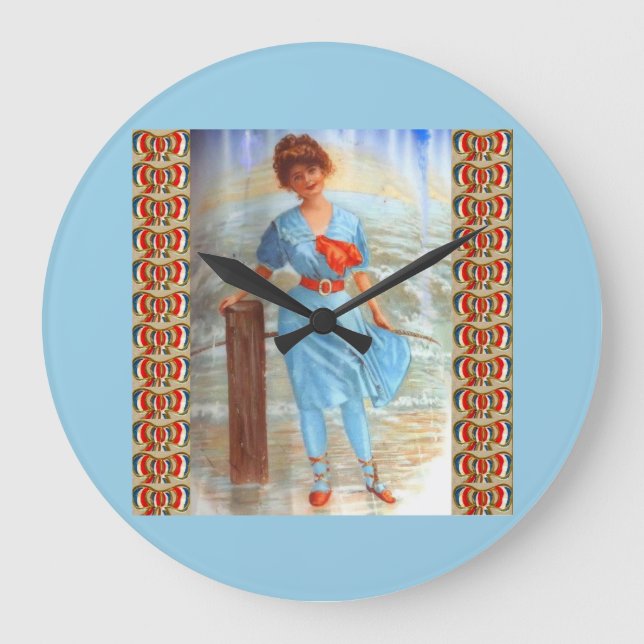 Reloj Redondo Grande Mujer victoriana de los años 1890 en la playa (Anverso)