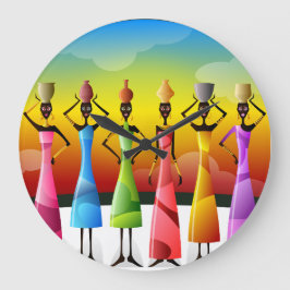 Reloj Redondo Grande Mujeres africanas coloridas con los buques