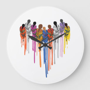 Reloj Redondo Grande Mujeres Forma de Corazón Acuarela Nativo Americano
