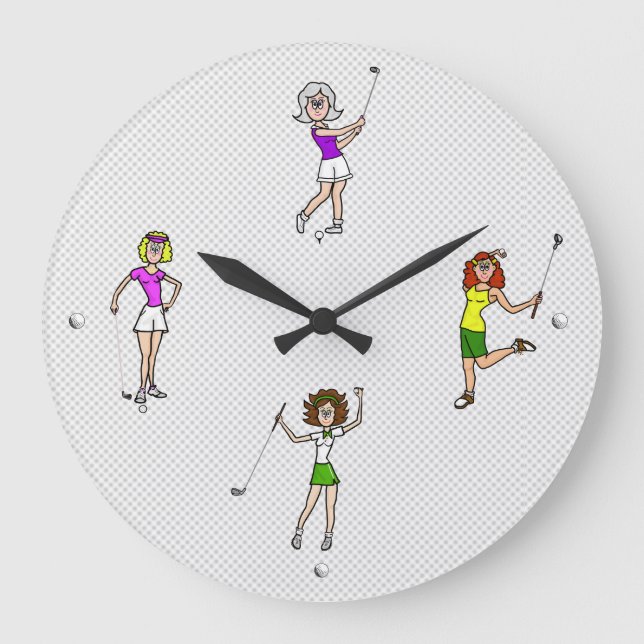Reloj Redondo Grande Mujeres Golfistas Fun Wall Clock (Anverso)