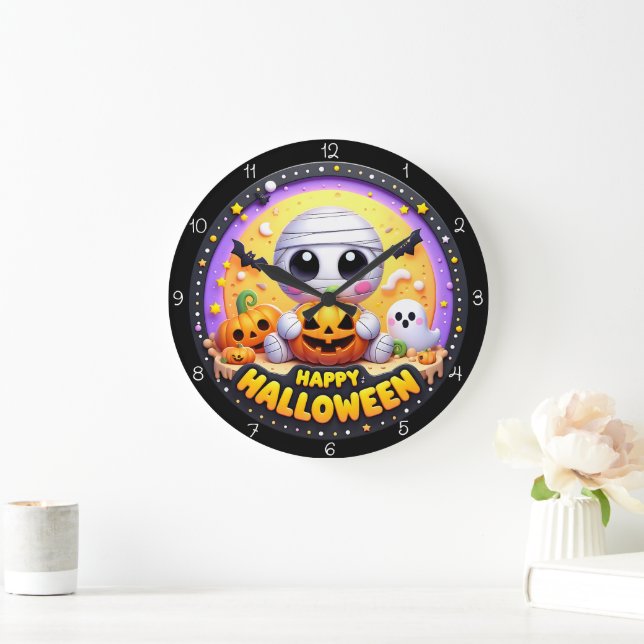 Reloj Redondo Grande Mummy Adorable Feliz Halloween  (Hogar)
