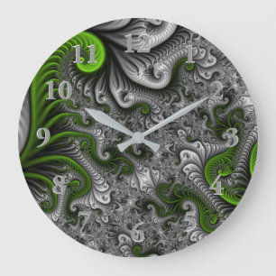 Reloj Redondo Grande Mundo de fantasía verde y gris arte abstracto frac