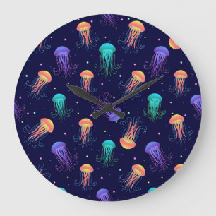 Reloj Redondo Grande Mundo de las medusas submarinas: patrón brillante.