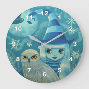Reloj Redondo Grande Muñeca de Bruja Cute Big Eye Snowflakes