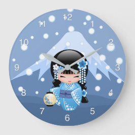 Reloj Redondo Grande Muñeca Kokeshi de invierno - Chica Geisha de la Mo