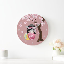 Reloj Redondo Grande Muñeca Kokeshi de Primavera - Geisha Japonesa Ador