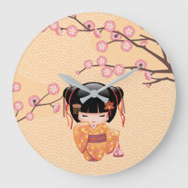 Reloj Redondo Grande Muñeca Kokeshi Ume - Geisha Japonesa de la Ciruela