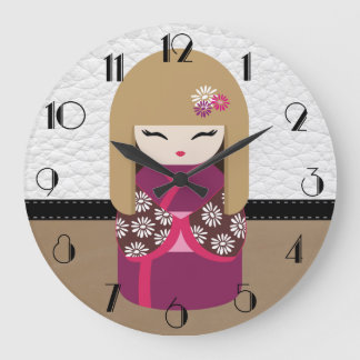 Reloj Redondo Grande Muñeca oriental hermosa de Kokeshi