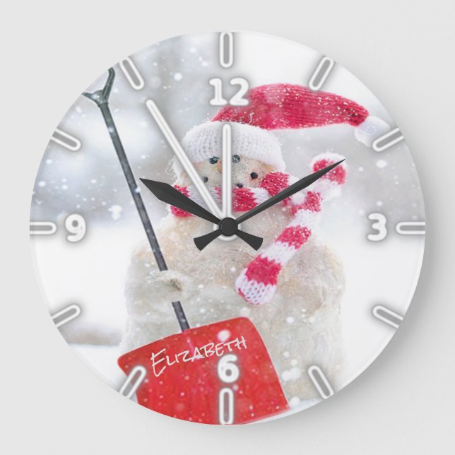 Reloj Redondo Grande Muñeco de nieve adorable con el gorra de Santa - (Anverso)