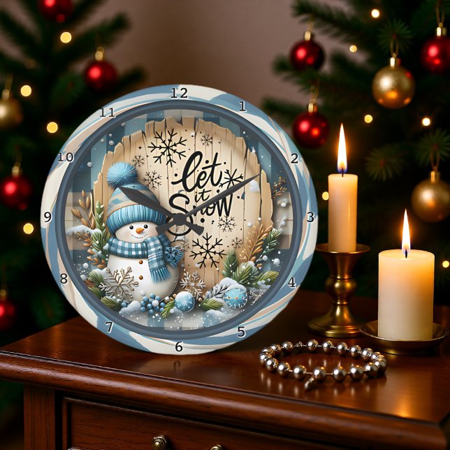 Reloj Redondo Grande Muñeco de nieve Deja que nieve Azul (Subido por el creador)