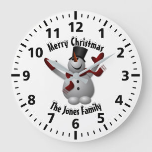 Reloj Redondo Grande Muñeco de nieve del navidad personalizado