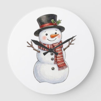 Reloj Redondo Grande Muñeco de Nieve Feliz