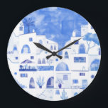 Reloj Redondo Grande Municipio de Santorini Greece Watercolor<br><div class="desc">Un cuadro de la ciudad acuarela de la hermosa isla griega de Santorini.</div>