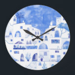 Reloj Redondo Grande Municipio de Santorini Greece Watercolor<br><div class="desc">Un cuadro de la ciudad acuarela de la hermosa isla griega de Santorini.</div>