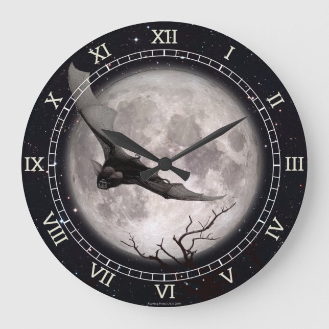 Reloj Redondo Grande Muralla voladora, luna llena, gótica, vampiro (Anverso)