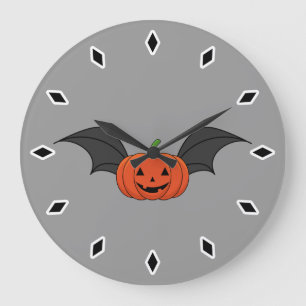 Reloj Redondo Grande Murciélago de calabaza de Halloween
