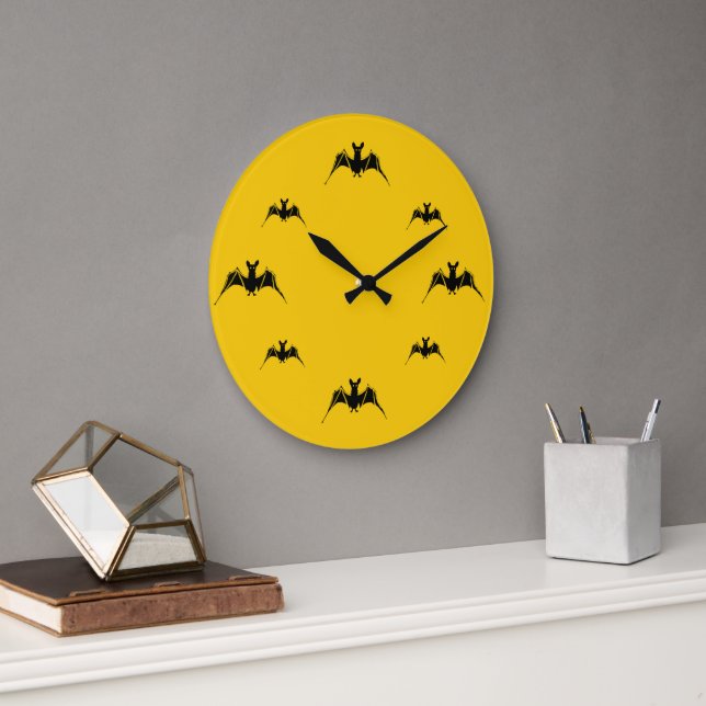 Reloj Redondo Grande Murciélagos de cosecha amarilla en luna amarilla (Oficina)