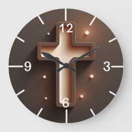 Reloj Redondo Grande Muro de Cruz de Luz Cristiana