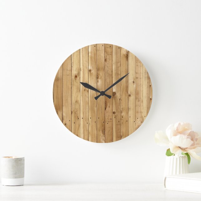 Reloj Redondo Grande Muro de granero, madera, tablas de madera, plancha (Hogar)