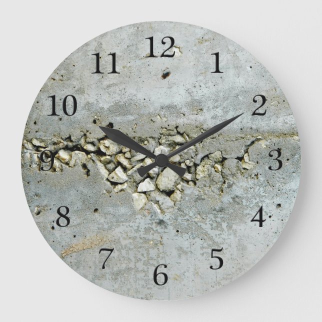 Reloj Redondo Grande Muro de hormigón roto con piedras pequeñas (Anverso)