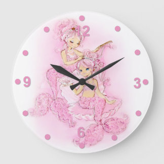 Reloj Redondo Grande Muro de las Sirenas Rosadas