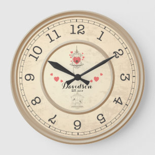Reloj Redondo Grande Muro personalizado de Boda y aniversario de Beige