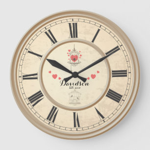 Reloj Redondo Grande Muro personalizado de Boda y aniversario de Beige