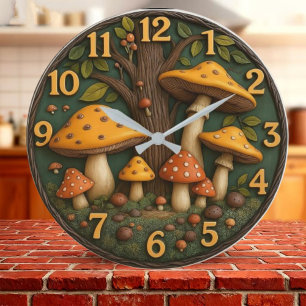 Reloj Redondo Grande Mushrooms 3D tree woodland fantasy nature forest
