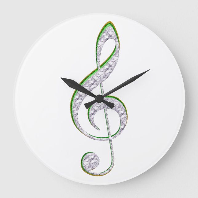 Reloj Redondo Grande MUSIC Emerald and Diamond Treble Clef (Anverso)