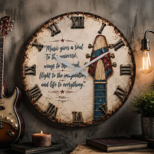 Reloj Redondo Grande Music Gives a Soul Vintage Guitar Headstock Quote