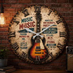 Reloj Redondo Grande Music Lover Electric Guitar Inspirational Decor