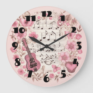 Reloj Redondo Grande Music Notes and Flowers Retro Style