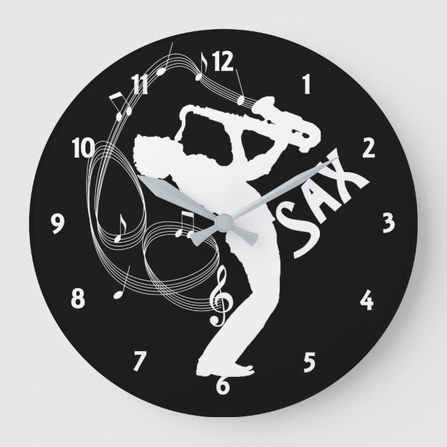 Reloj Redondo Grande Music Notes Saxophone Player Musicians (Anverso)