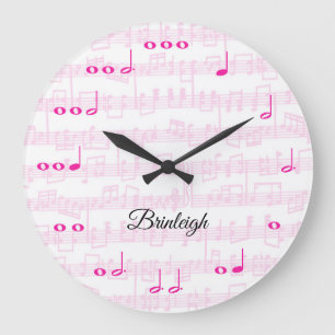 Reloj Redondo Grande Music Notes with Sheet Music Pink