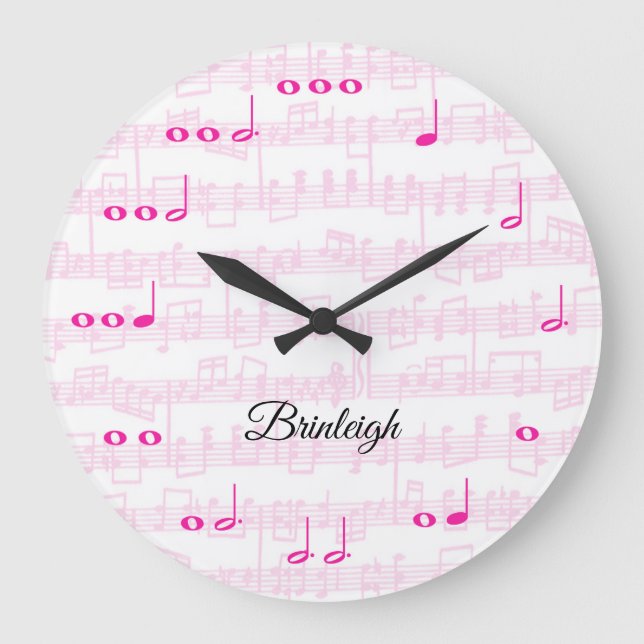 Reloj Redondo Grande Music Notes with Sheet Music Pink (Anverso)
