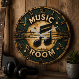Reloj Redondo Grande Music Room Vintage Music Studio Decor