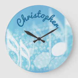 Reloj Redondo Grande Música azul personalizada