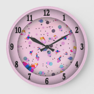 Reloj Redondo Grande Música bailarina rosa con números negros